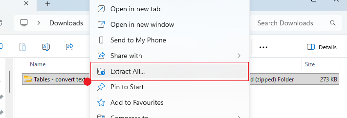 Extract all option on Windows right click menu